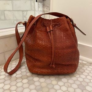 Leather woven bucket bag, Talbots.